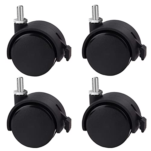 Guildrey Threaded Caster, M8-1.25 Swivel Stem for Replacement, Set of 4 Office Chair Wheels Twin Caster Wheels with Locking Brake