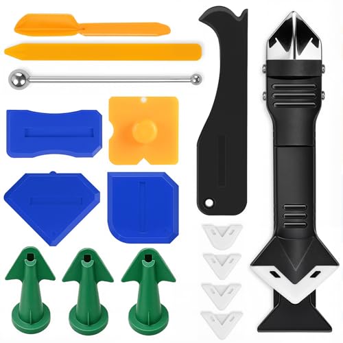 16 Piece 3-in-1 Caulking Tool Kit, Caulk Remover & Grout Removal Tools