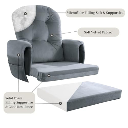 HOMBYS Glider Rocker Replacement Cushions 5 PCS with Storage Side Pocket, Velvet Fabric, Foam & Microfiber Filling, Non-Slip & Washable,Thickened & Supportive, Designed for Glider Rocking Chair - color: Grey