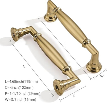2 Pack 4 Inch Hole Center Brushed Brass Cabinet pulls Solid Satin Brass Heavy Duty Cabinet Pull Cabinet Handles Kitchen Cabinet Hardware Vanity Handles Bathroom Cabinet pulls - color: Brushed Brass, size: 4 Inch(102mm)hole center