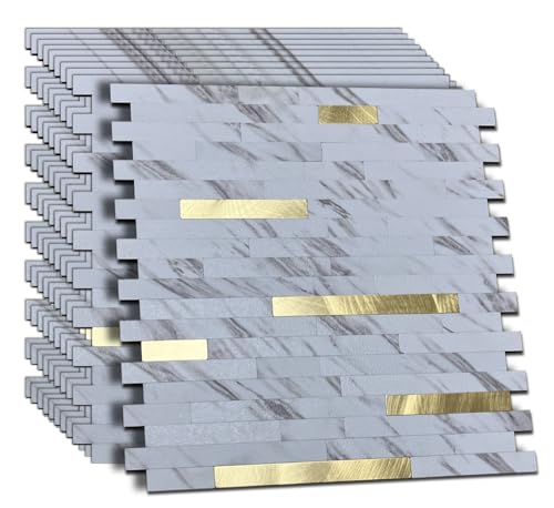 10pcs PVC Mixed Metal Mosaic Wall Stickers ，White Marble + Gold-2 - color: White Marble + Gold-2, size: 10