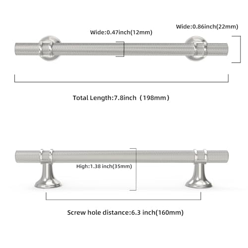 10 Pack 6-1/4 Inch Cabinet Pulls knurled Brushed Satin Nickel Kitchen Cabinet Handles Aluminum and Zinc Alloy Drawer Pulls Solid Cabinet Hardware - color: Brushed Satin Nickel Knurled, size: 6-1/4'' Hole Center(160mm)