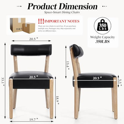 ZJhome Modern Dining Chairs Set of 6 – Mid-Century Modern Faux Leather Upholstered Kitchen & Dining Room Chairs with Curved Back, Oversized Rounded Seat, Sturdy Wood Frame, Black - color: Black Leather, size: Set of 6