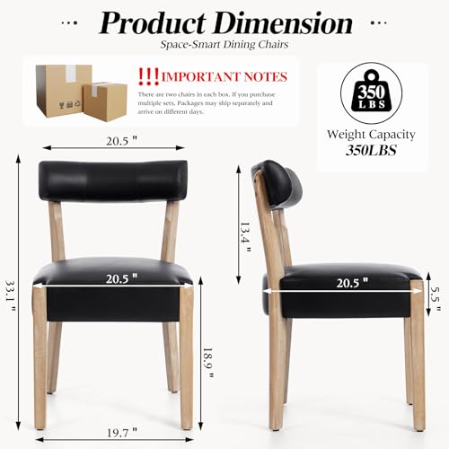 ZJhome Modern Black Dining Chairs Set of 4 – Mid-Century Modern Faux Leather Upholstered Kitchen & Dining Room Chairs with Curved Back, Oversized Rounded Seat, and Sturdy Wood Frame - color: Black Leather, size: Set of 4