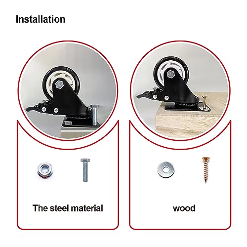 3" Swivel Casters Set of 4, Heavy Duty Locking Casters with Brakes - color: Black, size: 3 inch