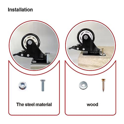 3" Swivel Casters Set of 4, Heavy Duty Locking Casters with Brakes - color: Black, size: 3 inch