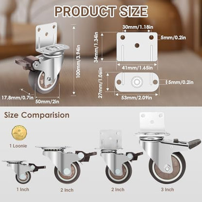 W B D WEIBIDA Side Mount Casters Wheels, 2 Inch L-Shaped Small Rubber Casters Set of 4, 360 Degree Ball Bearing Swivel Casters, Light Duty Casters Wheels for Furniture, Baby Beds, Cabinets, Tables - size: 2IN TPR