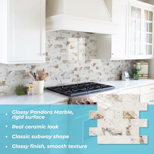 STICKGOO 10-Sheets Peel and Stick Backsplash, Glossy Pandora - color: Glossy Pandora Marble