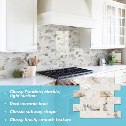 STICKGOO 10-Sheets Peel and Stick Backsplash, Glossy Pandora - color: Glossy Pandora Marble