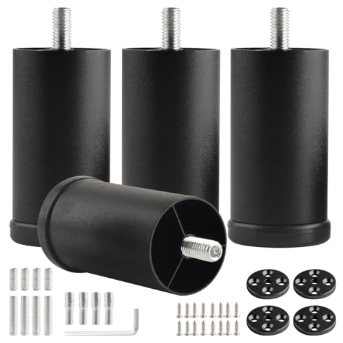 4-Pack 3 Inch Black Furniture Cabinet Metal Cylinder Risers Legs M8 Screw in Support Foot for Bed Dresser Bathroom Cabinet Coffee Table Feet Extensions - color: Black, size: 3 inch(4pcs)