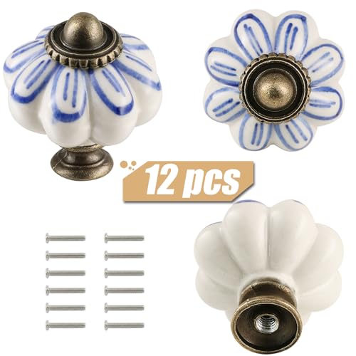 12pcs Ceramic Pumpkin Knobs - Blue Petal - style: Blue Petal