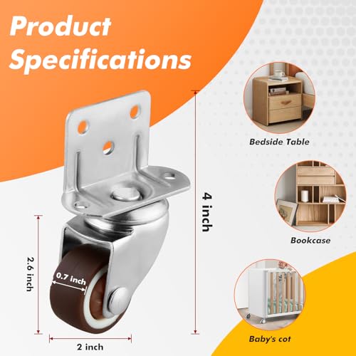 2 Inches Side Mount Caster Wheels Set of 4 L-Shaped Rubber Small Swivel Caster Heavy-Duty Double Plate Castor Without Brake Industrial Metal Wheel for Workbench, Furniture, Cabinet, Woodbox, Brown - style: 4 packs 2 in/ No brake