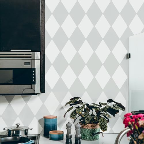 PINKIPO®, Harlequin Design, (16""x40"") XL Stencil, Ethnic Large Wall Stencil, Classic Geometric Wall Stencils for Painting, Stencils for Walls, Simple Wall Stencil, Milky White