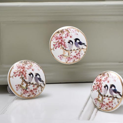 Indian Shelf 18 Pack Birds Dresser Knobs for Cabinet Drawer(Ceramic) - color: Pink and Golden, size: 18 Knobs