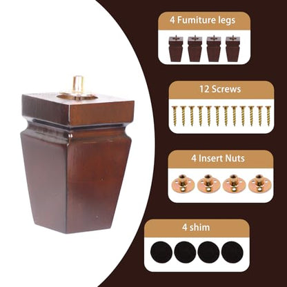 Wood Legs for Furniture 5 inch Heavy Duty Sofa Legs Square Brown Bed Legs Pack of 4, Mid Century Chair Feet, Sofa Replacement Parts, Dresser Leg Sideboard Recliner Couch Riser - color: Brown, size: 5"H*3.15"W