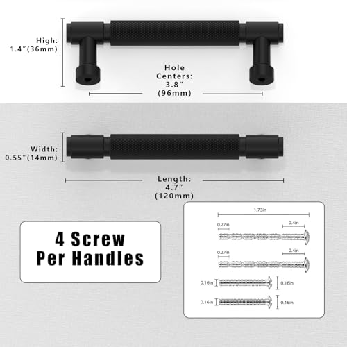 10 Pack Matte Black Knurled Cabinet Pulls 3.75 Inch(96mm) Kitchen Cabinet Handles Cabinet Hardware Drawer Pulls - color: Matte Black, size: 3.75" Hole Center