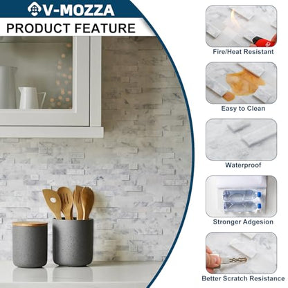 5-Sheet Real Stone Peel and Stick Backsplash — 3D Linear Marble Mosaic, 8mm Thick Solid Natural Stone Tiles for Kitchen, Fireplace & Vanity (11.5"x10.7", Mixed Gray) - color: Carrara white