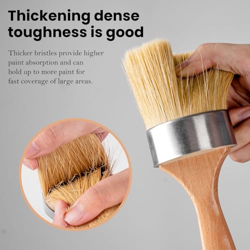 Chalk Paint Brush, Wax Paint Brush Set of 5, Natural Bristle - size: 1 Large + 1 Medium + 3 Small, 5 Pack