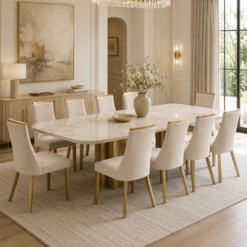 White Gold Upholstered Dining Chairs Set of 10, Waterproof Fabric - size: Set of 10