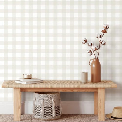 Cohoo Home Plaid Peel and Stick Wallpaper Gingham Checkered 17.3''×393'' - color: Neutral, size: 17.3"×393"