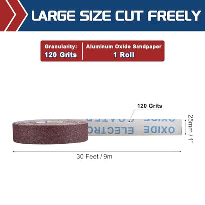 Sandpaper Roll 1Inch 30FT 120Grit Aluminum Oxide Emery Cloth Roll - size: 1 Inch x 30 Feet 120 Grits