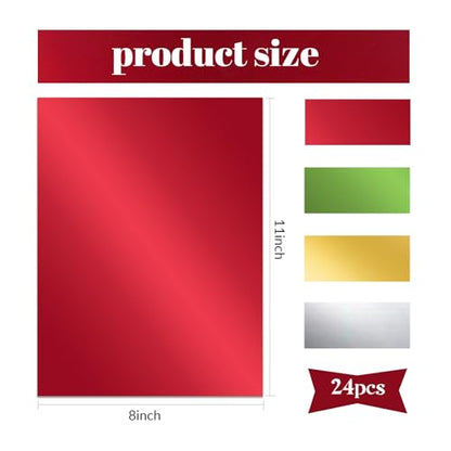 24 Sheets Christmas Metallic Cardstock Paper 8.5 X 11", 92lb Thick Gold Foil Cardstock Shiny Mirror Paper Glitter Paper for Crafts Scrapbook Card Making Invitations (Red Green Gold Silver) - color: Red Green Gold Silver