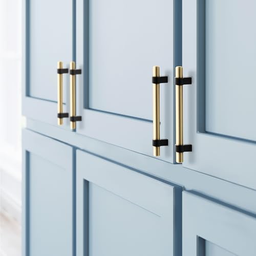 Design House Emery Cabinet Pull, 128mm, Satin Gold, Matte Black - color: Satin Gold/Matte Black, size: 5-1/16" Pull 5-Pack, style: Emery