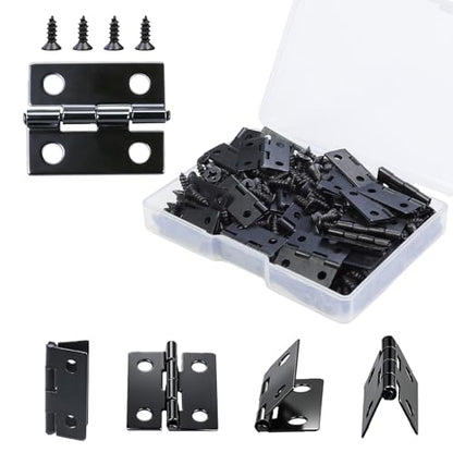 50-Pack 18 x 15mm Black Mini Hinges, 200 Screws for Jewelry Boxes - color: Black