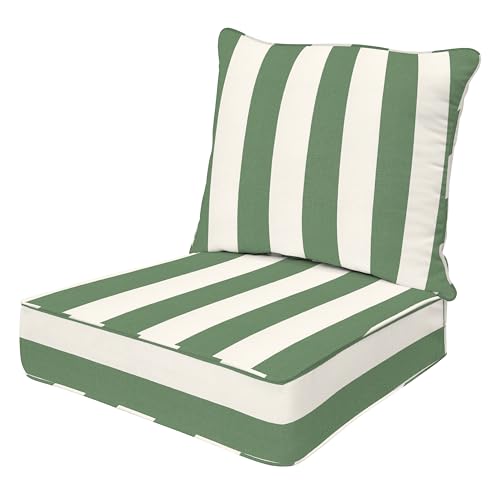 Honeycomb Outdoor Heritage Deep Seat Cushion for Patio Furniture, 24 x 23 - color: Cabana Stripe Green & Cream, size: 24" W x 23" L