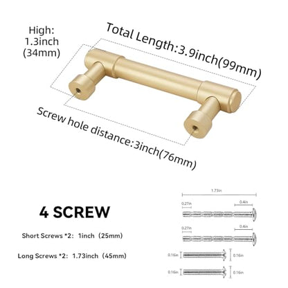 10 Pack 3 Inch(76mm) Kitchen Cabinet Handles Brushed Gold Cabinet Pulls Alloy Drawer Pulls Solid Cabinet Hardware - color: Brushed Gold, size: 3'' Hole Center(76mm)