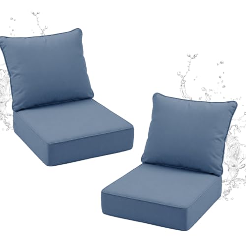Outdoor Chair Cushions 24 x 24 x 6 Inch, Cushions for Outdoor Patio Furniture Replacement with Removable Cover & 30D High-Resilience Foam, Water/Fade/UV/Resistant, Deep Seat,Set of 2,Dusty Blue - color: Dusty Blue, size: 24''D x 24''W x 6''H