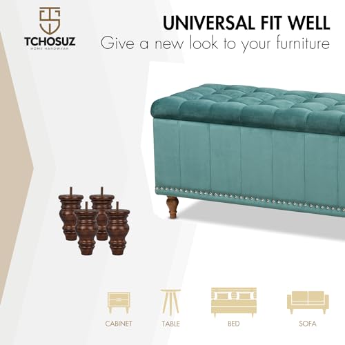 5 inch Solid Wood Furniture Bun Legs, with M8 Bolts 4PCS Glaze