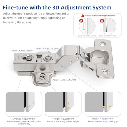 Chibery 30 Pack Inset Cabinet Hinges, Soft Close, Frameless, 105° - size: Inset