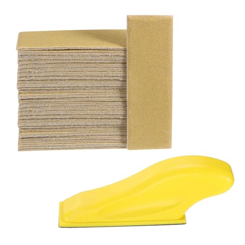 HARFINGTON 70 Pcs Detail Sander Paper 150 Grit 3.5" x 1.2" Micro Hand Sanding Papers Sheets Wet Dry Sandpapers with Sanding Block Tool for Wood Furniture Crafts Woodworking - style: 150 Grit