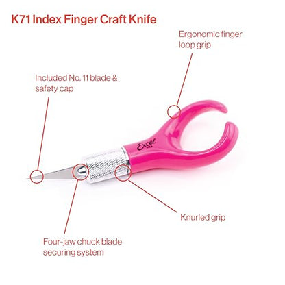 K71 Fingertip Craft Knife, 7-Inch Ergonomic, Finger Loop, Pink - color: Pink