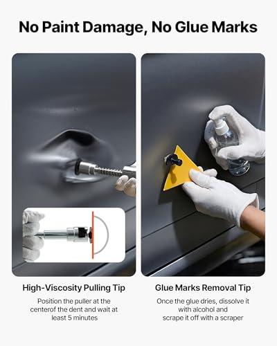 VEVOR Dent Puller Kit, 61 PCS Paintless Dent Removal Kit with Golden Lifter, Slide Hammer T-Bar, Glue Gun, Auto Body Hail Damage Repair Remover Tools for Car Refrigerator Large Small Door Ding Repair - size: 61PCS