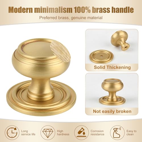 2 Pack Matt Brushed Gold Solid Brass Kitchen Cabinet Knobs,Drawer Pulls, 1.18 Inch 30mm Diameter, Modern Furniture Handles for Cupboard Wardrobe(Antique) - style: Brushed Gold