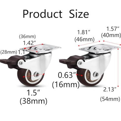 Semetall Caster Wheels 1.5Inch 360 Degree Set of 4 - style: A-150