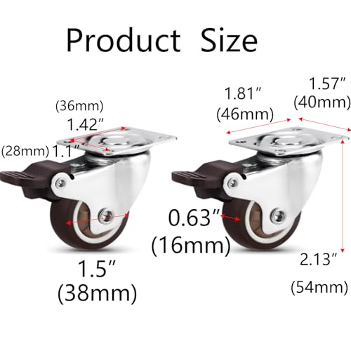 Semetall Caster Wheels 1.5Inch 360 Degree Set of 4 - style: A-150