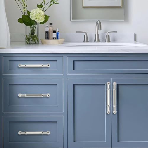 khtumeware 10 Pack Heavy Duty 8" Vibrant Polished Nickel Cabinet Pulls - color: Polished Nickel, size: 8"(203mm) Hole Center