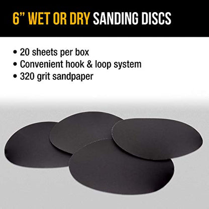Dura-Gold 6" Wet or Dry Sanding Discs, 320 Grit (Box of 20), Hook & Loop - size: 320-Grit