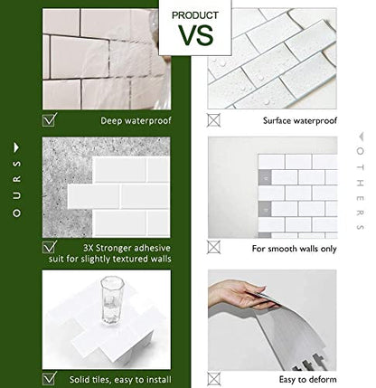 STICKGOO 10-Sheet Backsplash Peel and Stick Subway Tile(Thicker Design) - color: White With White Grout