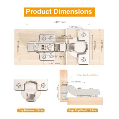 10Pcs Frameless Soft Close Half Overlay Cabinet Hinges - color: Half Overlay, size: 5 Pairs
