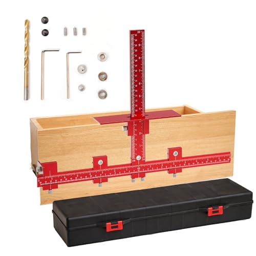 vicrays Cabinet Hardware Handle Jig - Aluminum Alloy Cabinet Template Tool Woodworking Drilling Hole Doweling Guide Punch Locator for Installation Handles Knob on Drawer Door Pulls(Red) - color: Red