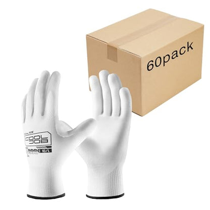 COOLJOB 60 Pairs Safety Work Gloves Pack Bulk with Grip PU Coating - color: White, size: X-Large (Pack of 60)