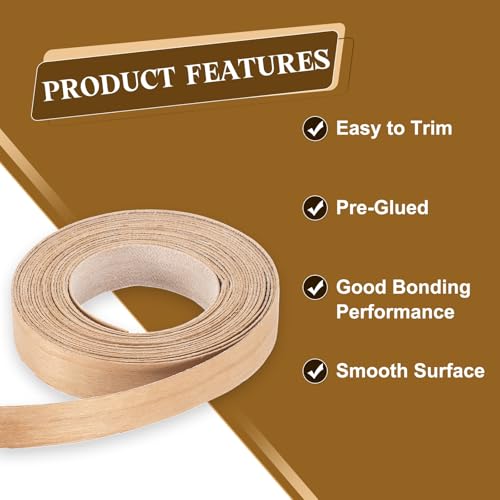 uxcell 5/8 Inch x 15ft Wood Veneer Edge Banding, Pre-Glued Flexible Cherry Wood Edging Strips, Iron on with Hot Melt Adhesive Wood Tape for Cabinet Repair and Furniture Restoration - size: 5/8 Inch x 15ft