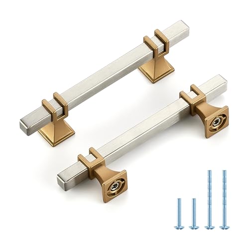 HOME EDIT Brushed Nickel&Gold Pulls Cabinet Handles 3-3/4 Inch 10 Pack - color: Brushed nickel and gold, size: 3-3/4 In Hole Center