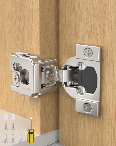 Onemake 20 Pack 1-1/4" Overlay Face Frame Soft Close Cabinet Hinges, 105° Concealed Hinge, Smooth Slow Self Closing, 3D Adjustable, Hidden Hardware Replacement for Kitchen, Wardrobe, Cupboard Door - size: 1-1/4"