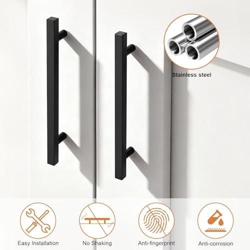 Probrico Matte Black Cabinet Handles & Pulls 6.3" CC Square 5Pack - color: Black, size: Hole Center: 160mm(6.3inch)