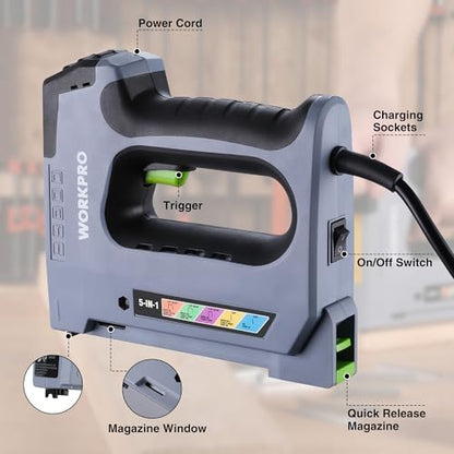 WORKPRO 110V 5-in-1 Corded Electric Staple Gun & Brad Nailer Kit